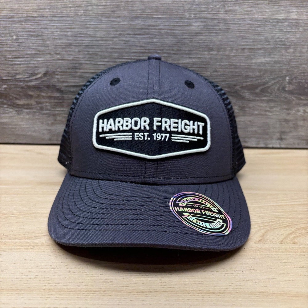 Harbor Freight Hat Cap Snap Back Black Trucker Mesh Tools Advertising Promo HFT
